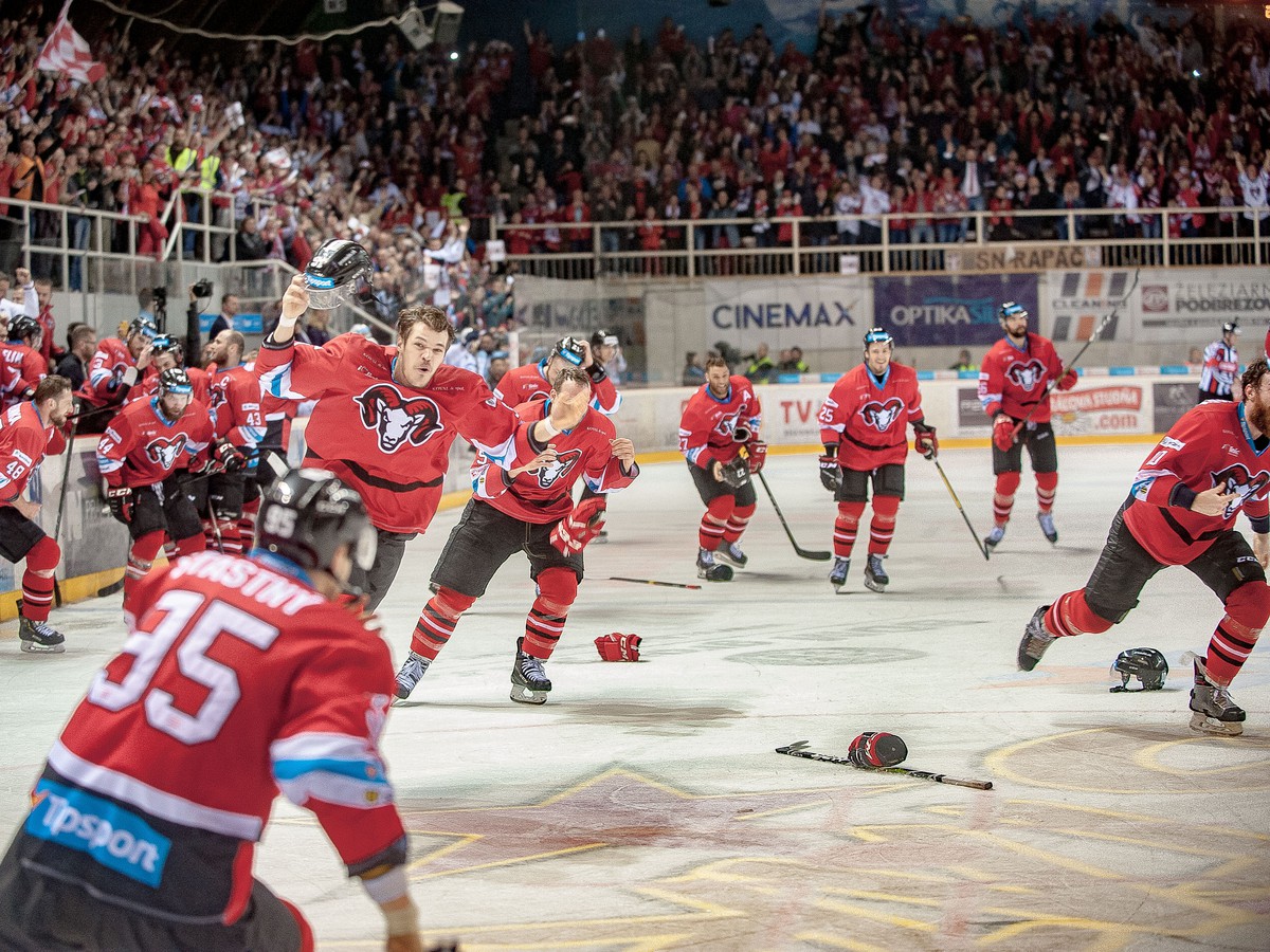 Banska Bystrica hockey players celebrate the championship title