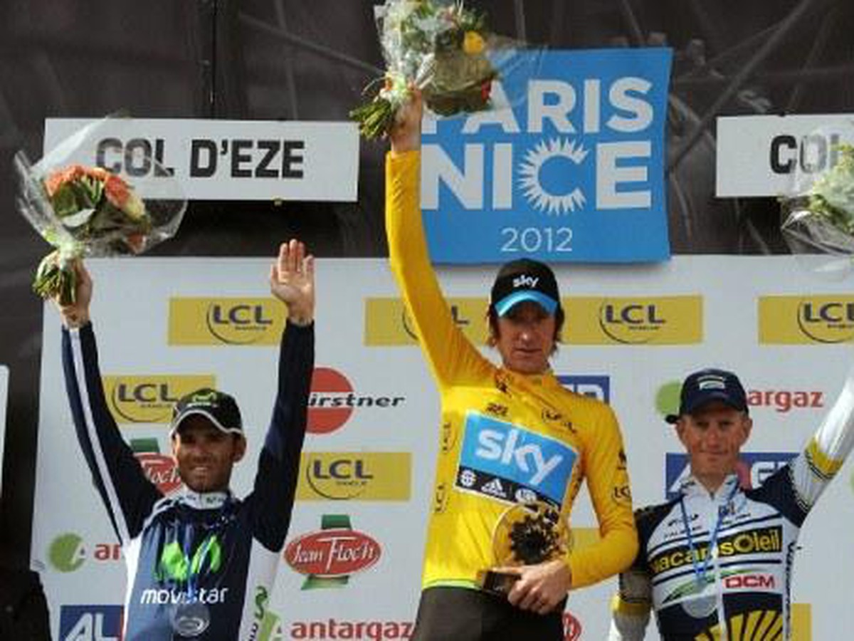 Alejandro Valverde (Movistar), Bradley Wiggins (Sky) a Lieuwe Westra (Vacansoleil-DCM)