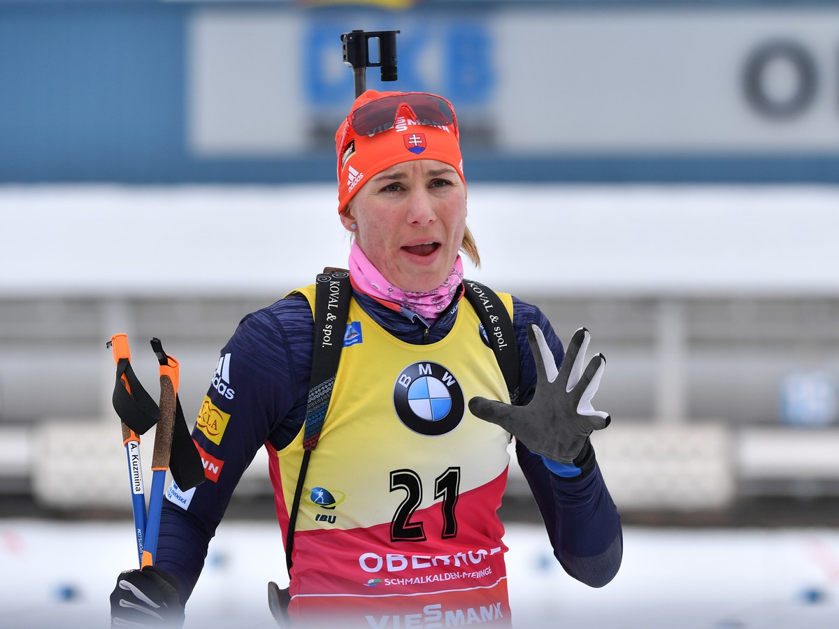 Anastasia Kuzminová počas šprintu žien na 7,5 km 