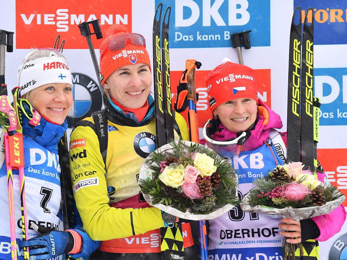 Anastasia Kuzminová sa raduje po triumfe v nemeckom Oberhofe