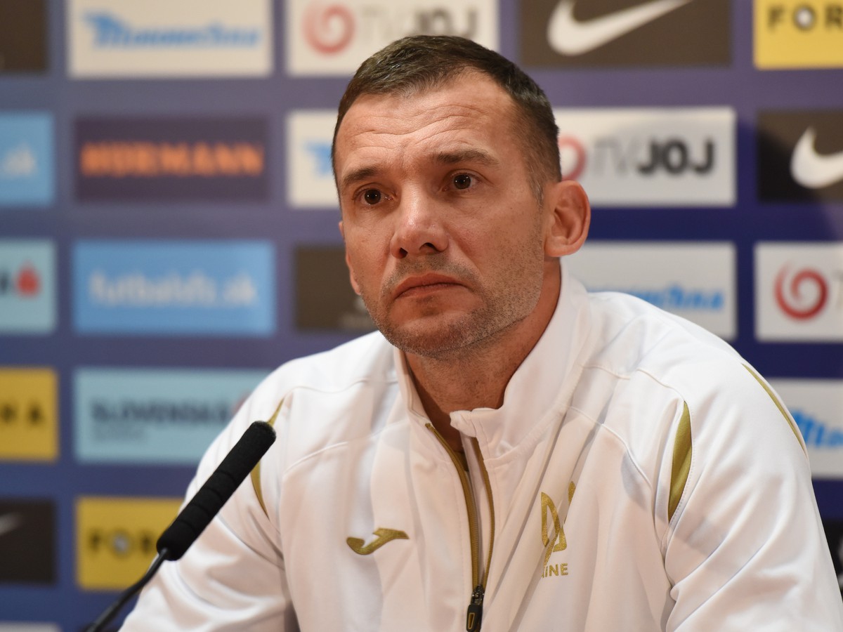 Na snímke tréner Ukrajiny Andrij Ševčenko na tlačovej konferencii pred zajtrajším zápasom Ligy národov Slovensko - Ukrajina