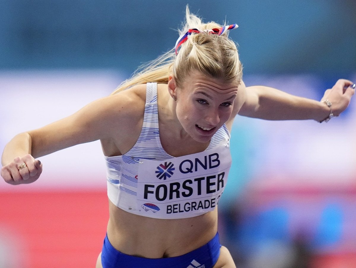 Slovenská šprintérka Viktória Forsterová počas rozbehu na 60 m na 18. halových majstrovstvách sveta v Belehrade