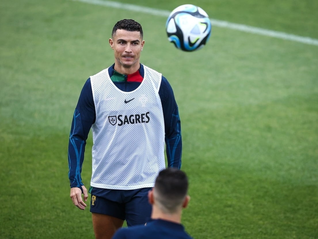Cristiano Ronaldo počas tréningu pred súbojom so Slovenskom