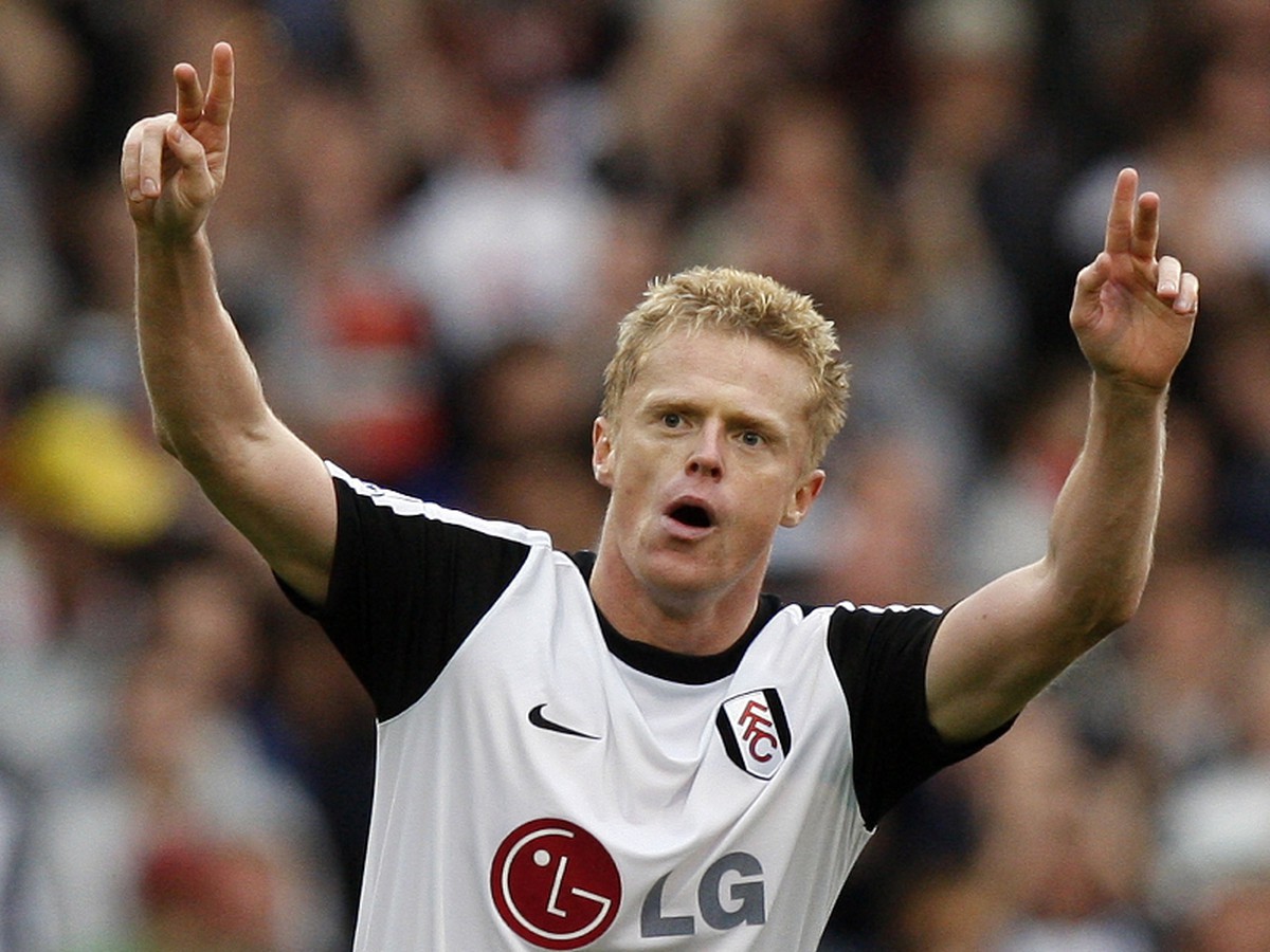 Damien Duff oslavuje rozhodujúci zásah stretnutia