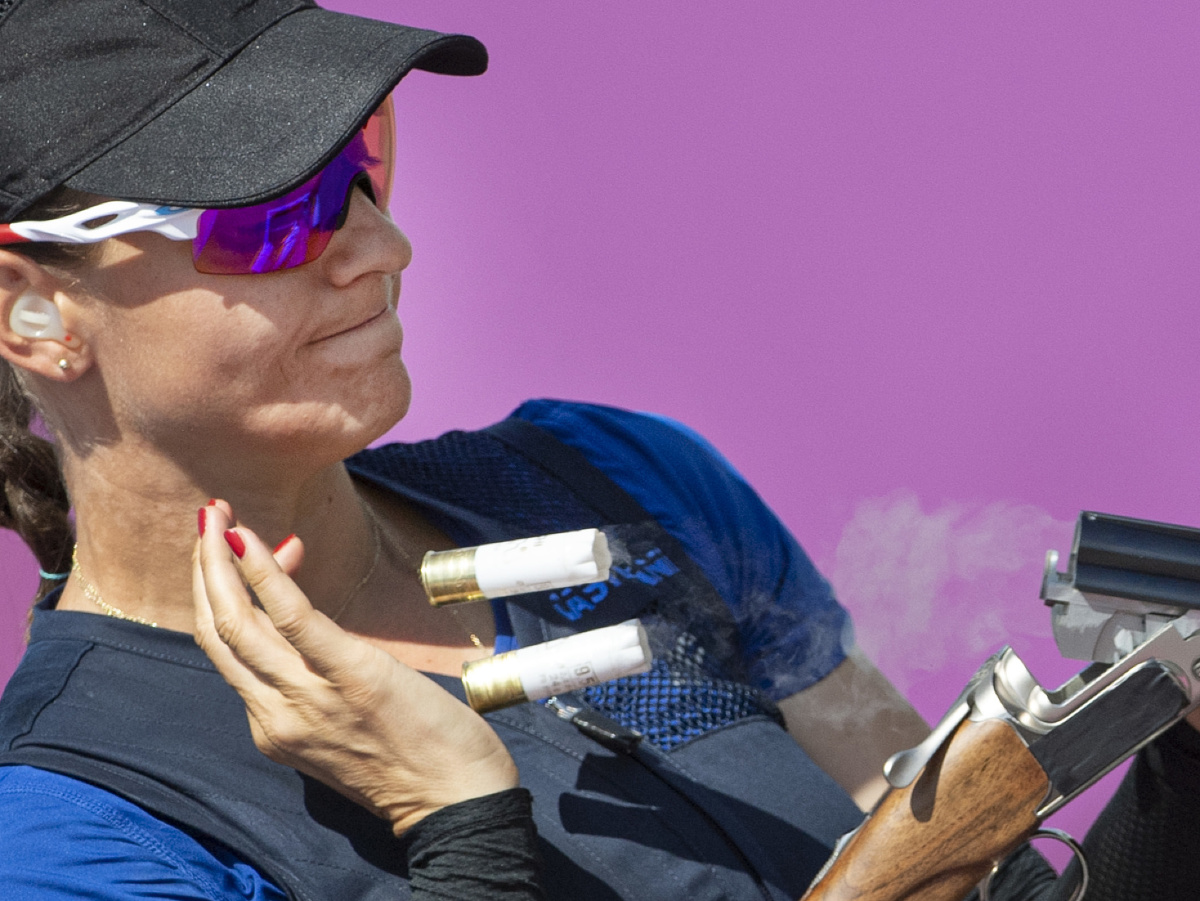 Slovenská reprezentantka v športovej streľbe Danka Barteková počas kvalifikácie v skeete žien