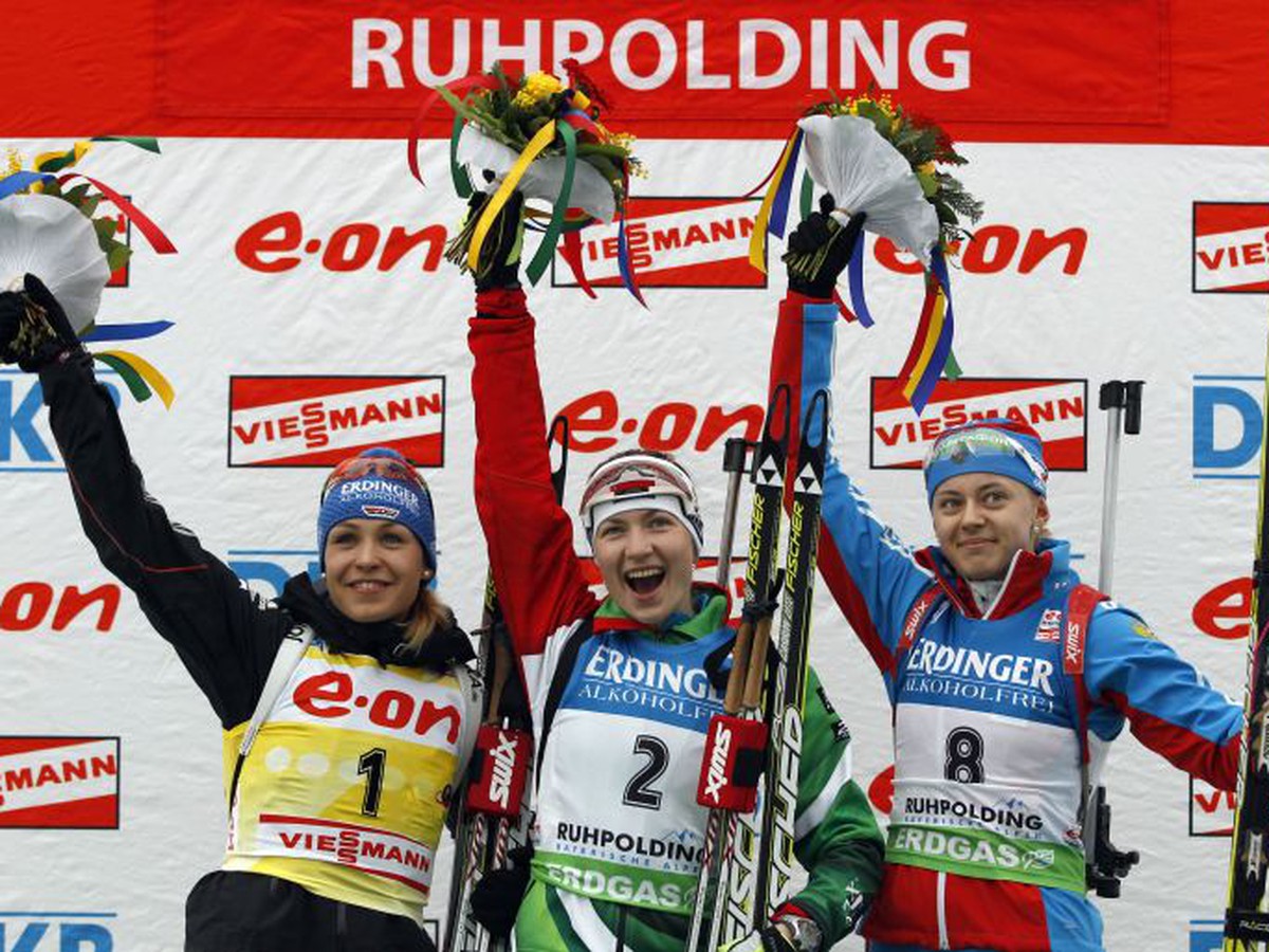 Magdalena Neunerová, Darja Domračevová a Oľga Viluchinová