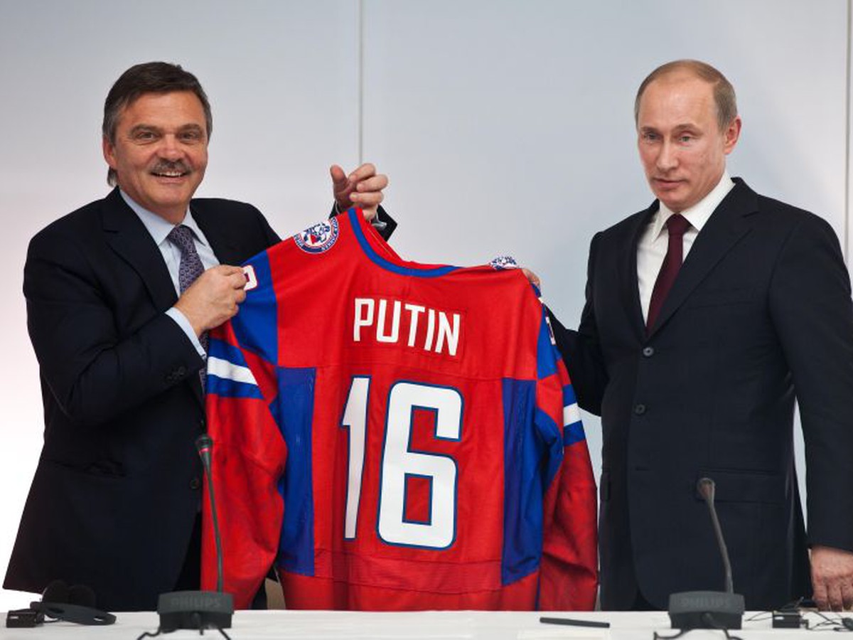 René Fasel a Vladimir Putin pri voľbe MS 2016