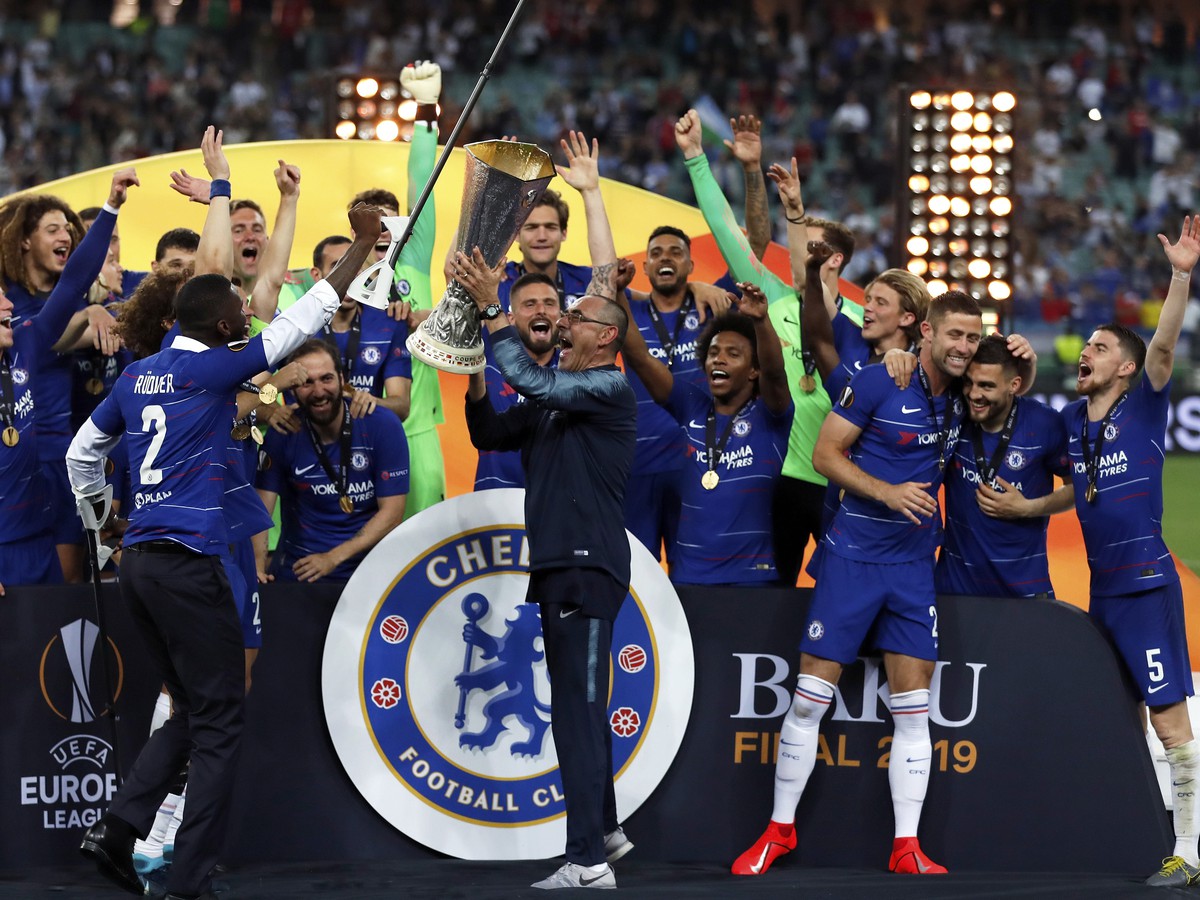 Radosť hráčov Chelsea z trofeje Európskej ligy