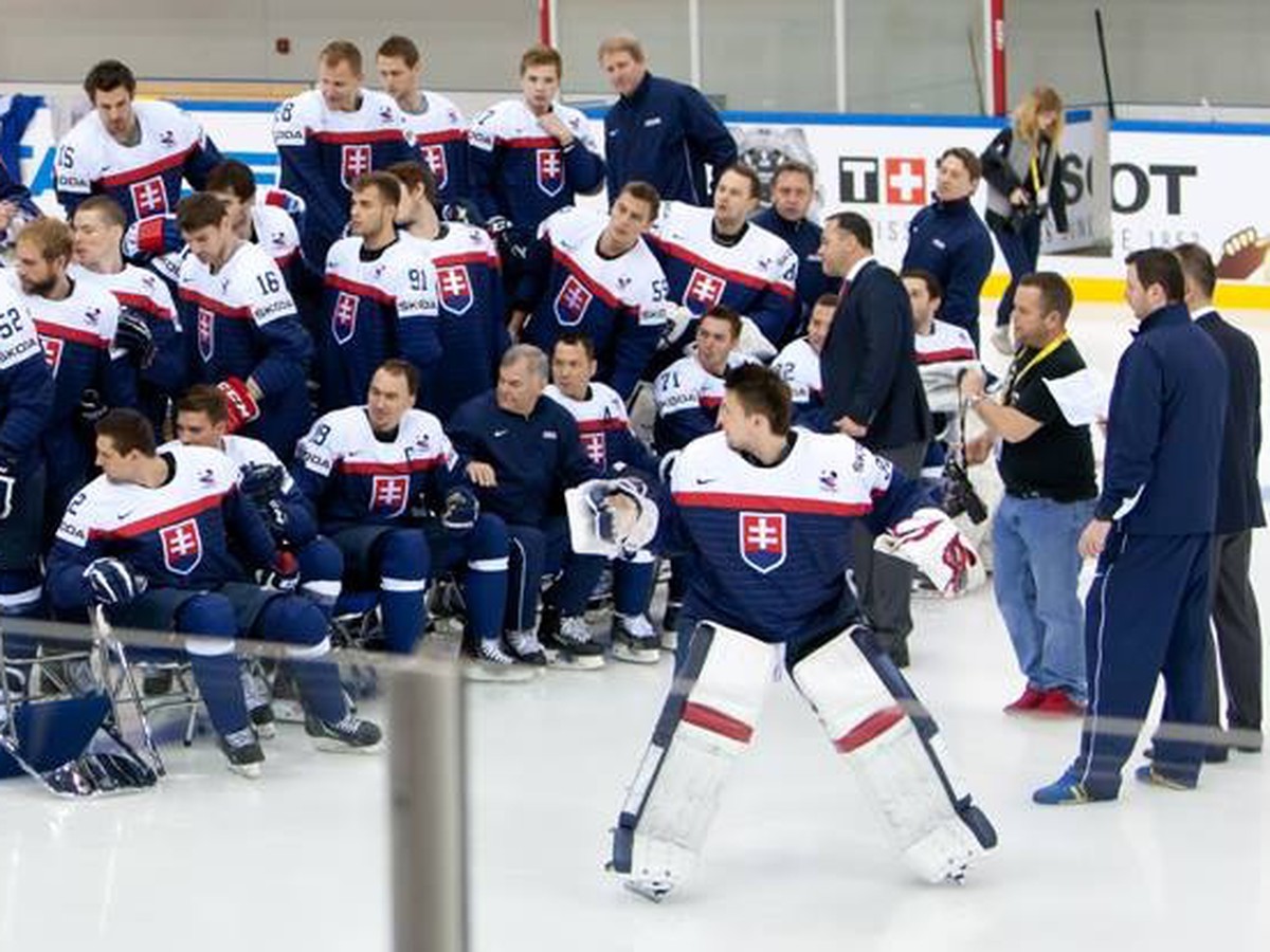 Fotografovanie slovenskej hokejovej reprezentácie na majstrovstvách sveta v bieloruskom Minsku