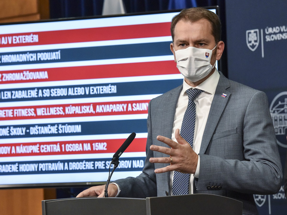 Predseda vlády SR Igor Matovič prezentuje súhrn nových protiepidemických opatrení