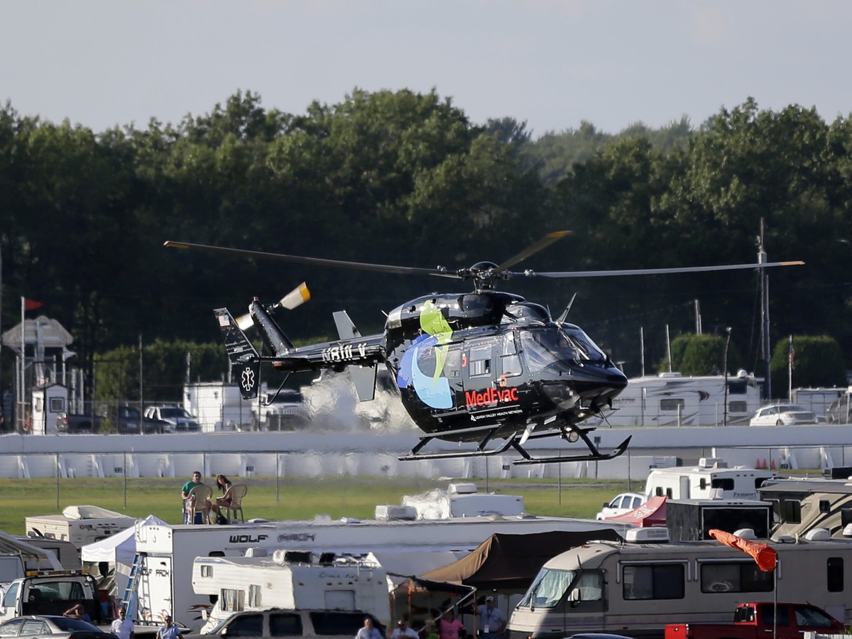 Helikoptéra odváža Justina Wilsona do nemocnice