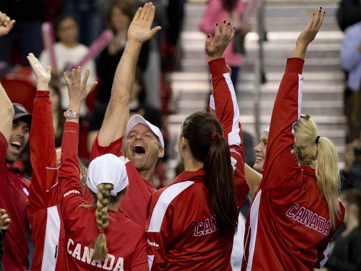 Víťazné oslavy kanadského fedcupového tímu