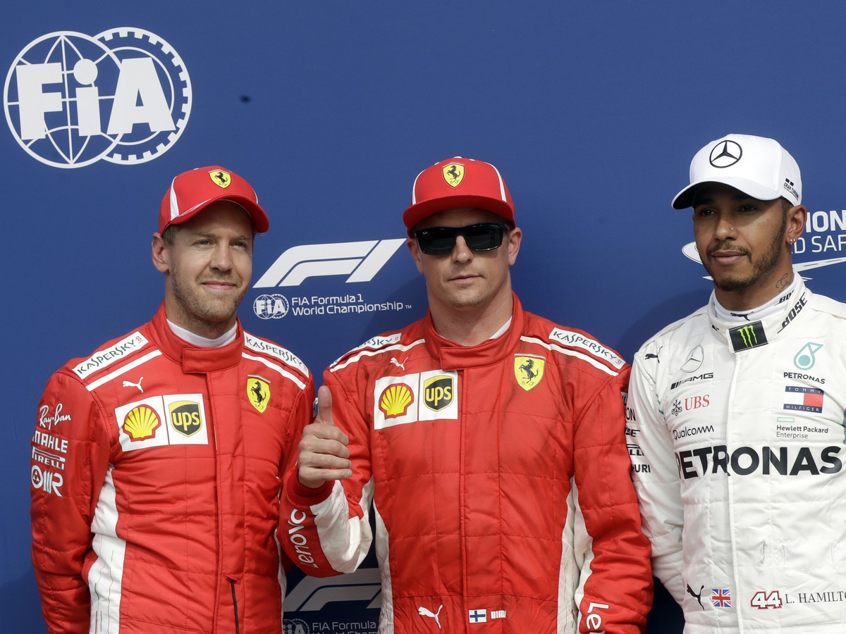 Sebastian Vettel, Kimi Räikkönen a Lewis Hamilton 