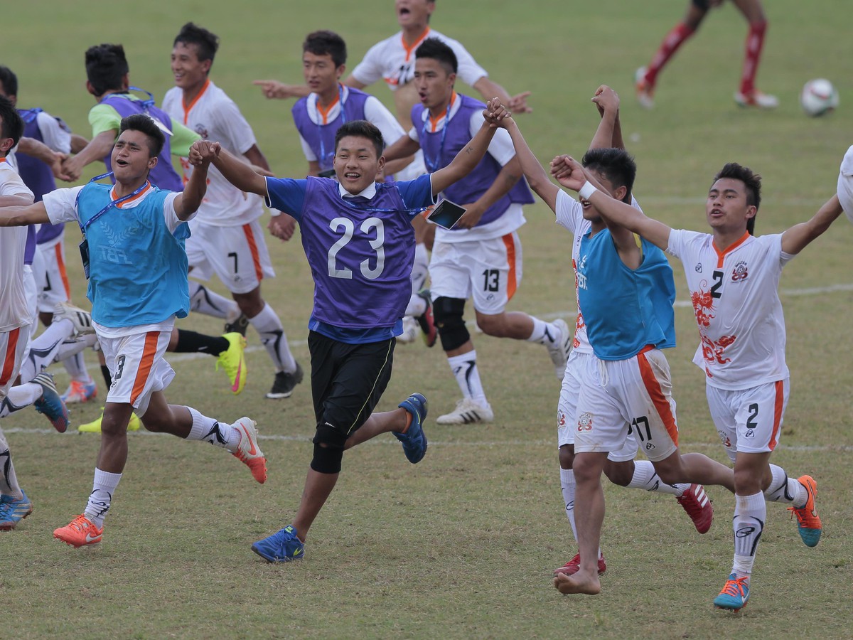 Víťazné oslavy futbalistov Bhutánu