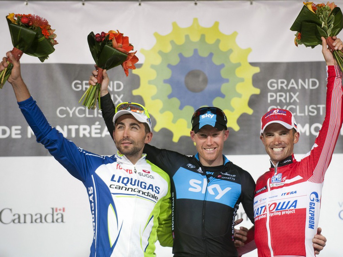 Lars Petter Nordhaug (v strede), Moreno Moser a Alexandr Kolobnev (vpravo)