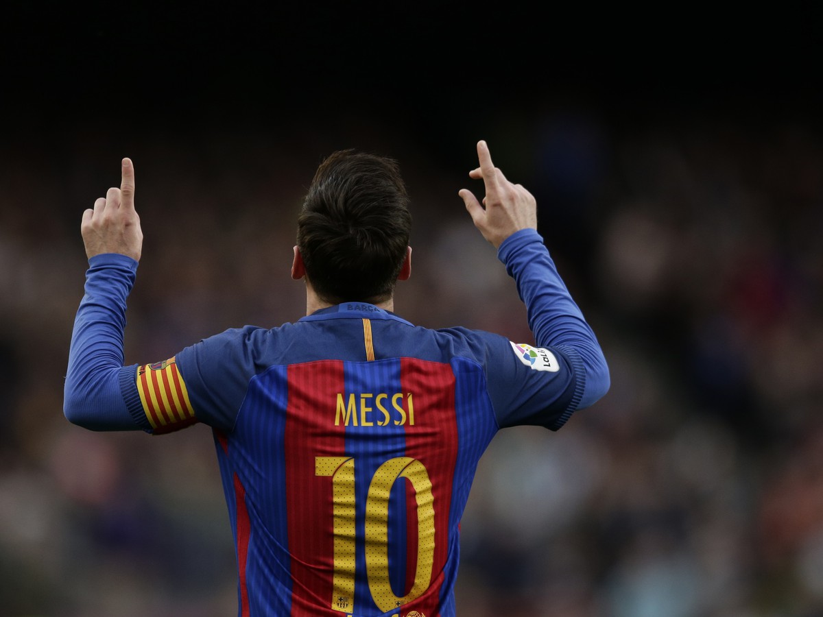 Lionel Messi oslavuje gól proti Bilbau