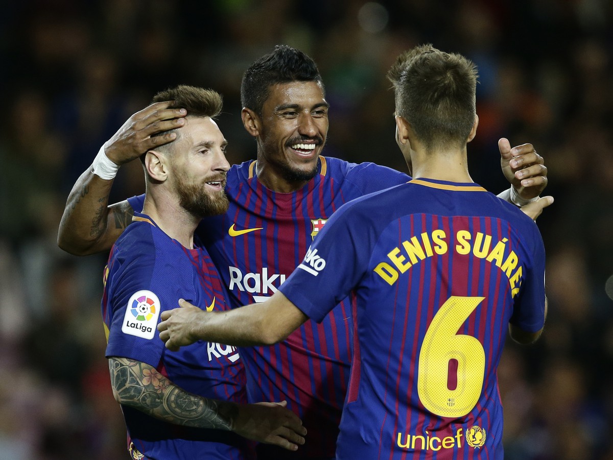 Radosť hráčov Barcelony na čele s Lionelom Messi
