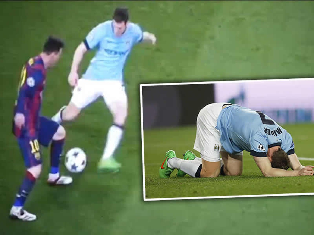Lionel Messi dáva jasle Jamesovi Milnerovi