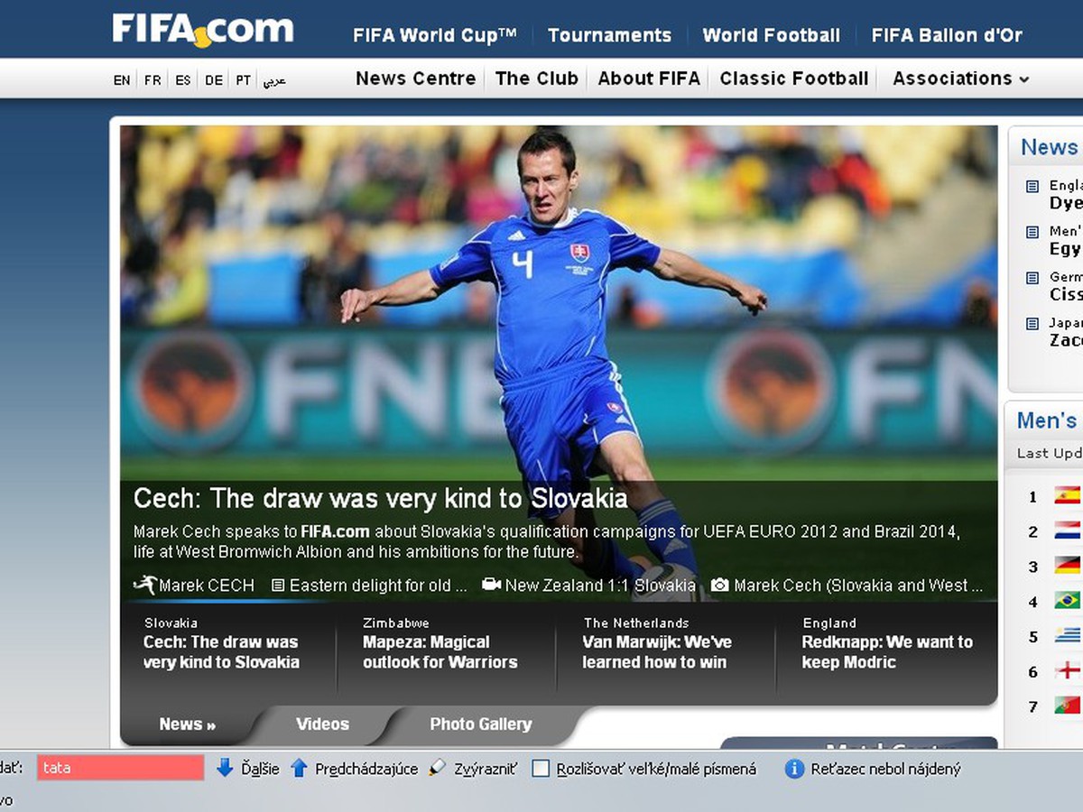 Marek Čech na webstránke fifa.com