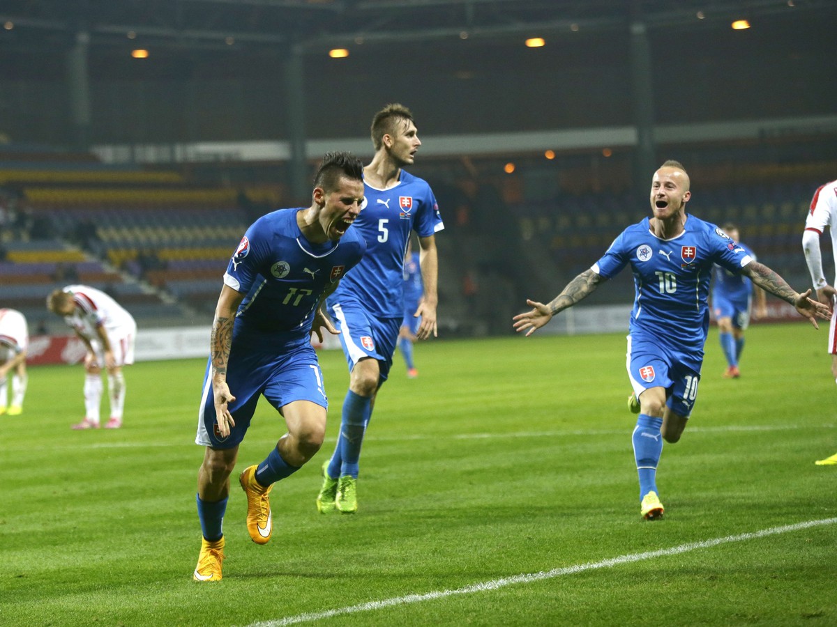 Marek Hamšík oslavuje gól proti Bielorusku