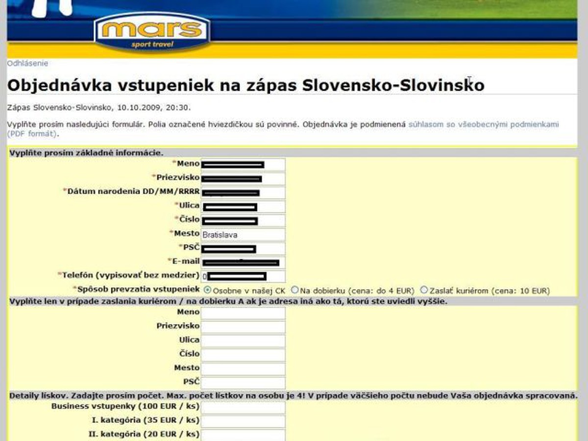 Takto vyzeral formular, ak ste si chceli kúpiť vstupenky v čase 17:05!