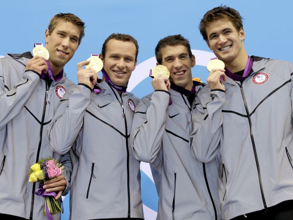 Matthew Grevers, Brendan Hansen, Michael Phelps a Nathan Adrian