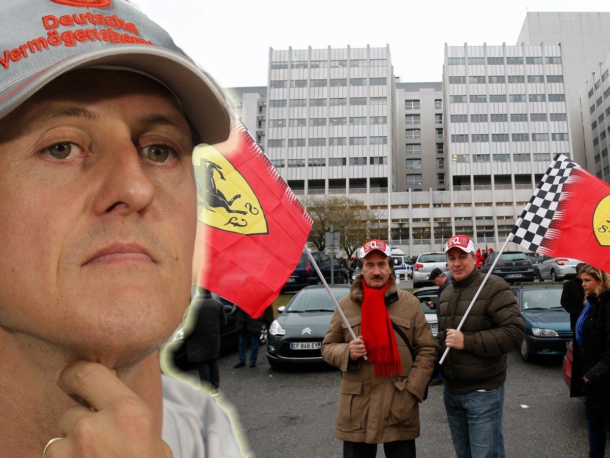 Michael Schumacher a jeho fanúšikovia pred nemocnicou vo francúzskom Grenoble