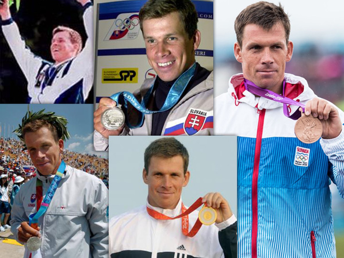 Michal Martikán s medailami na OH 1996, 2000, 2004, 2008 a 2012
