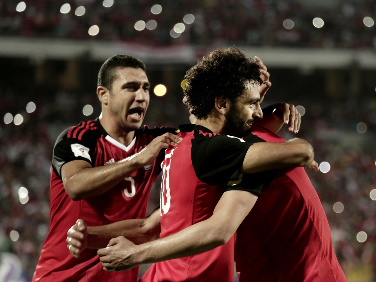 Hráči Egypta na čele s Mohamedom Salahom