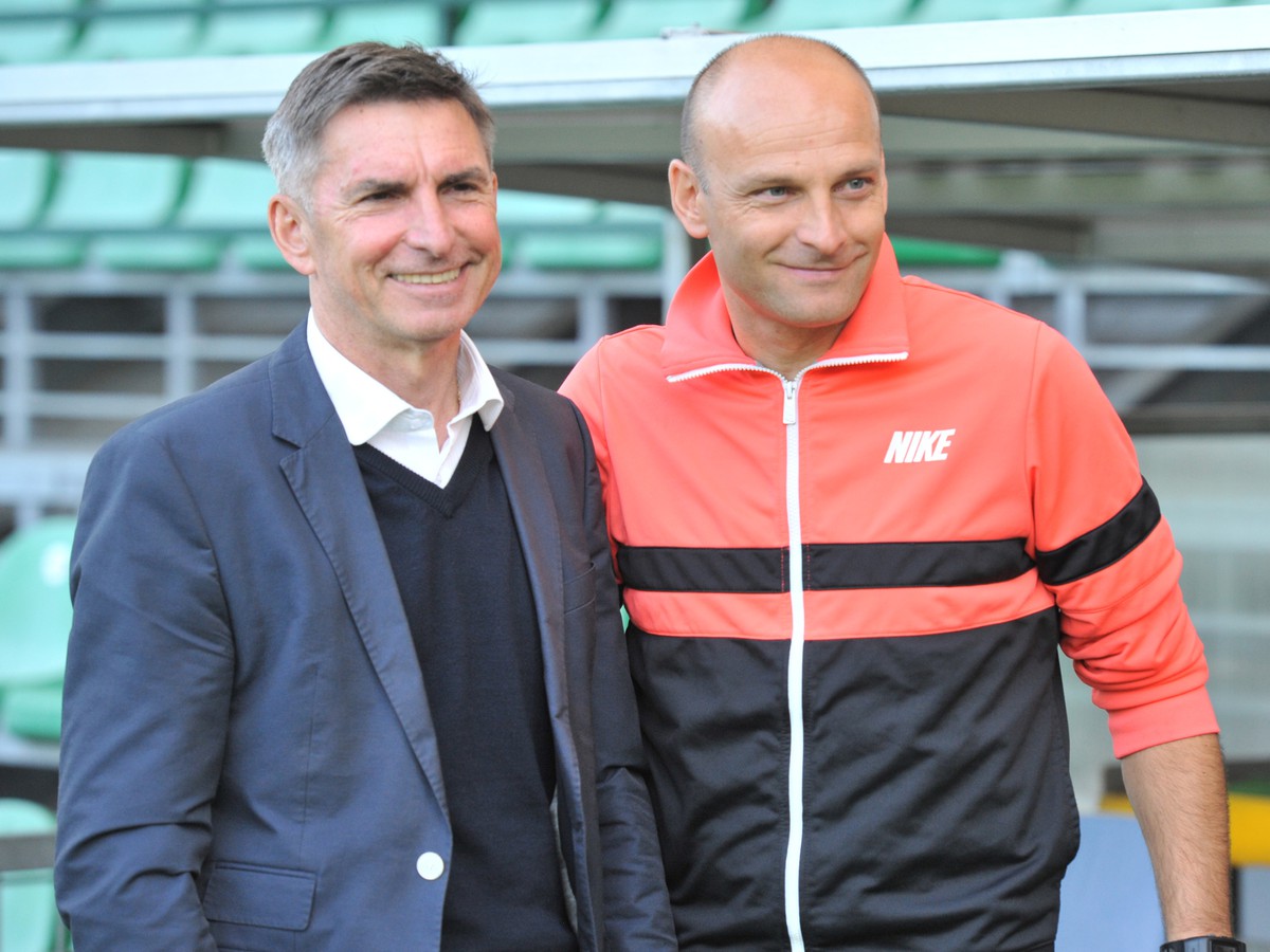 Tréner Žiliny Adrián Guľa (vpravo) a majiteľ klubu Jozef Antošík