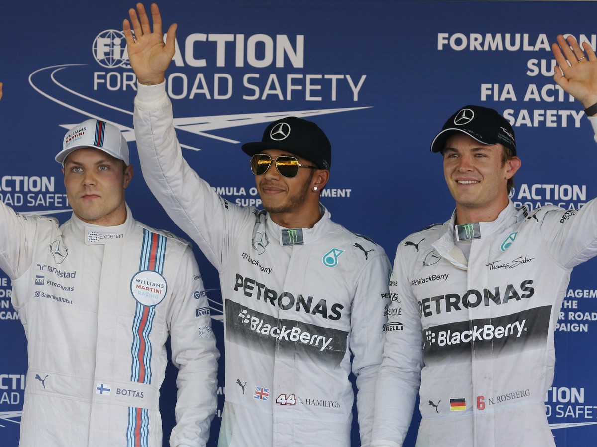 Trojica najrýchlejších: Lewis Hamilton, Nico Rosberg a Valtteri Bottas