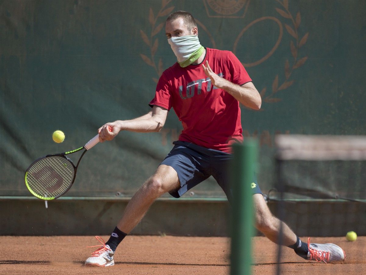 Tréning tenistu Norberta Gomboša