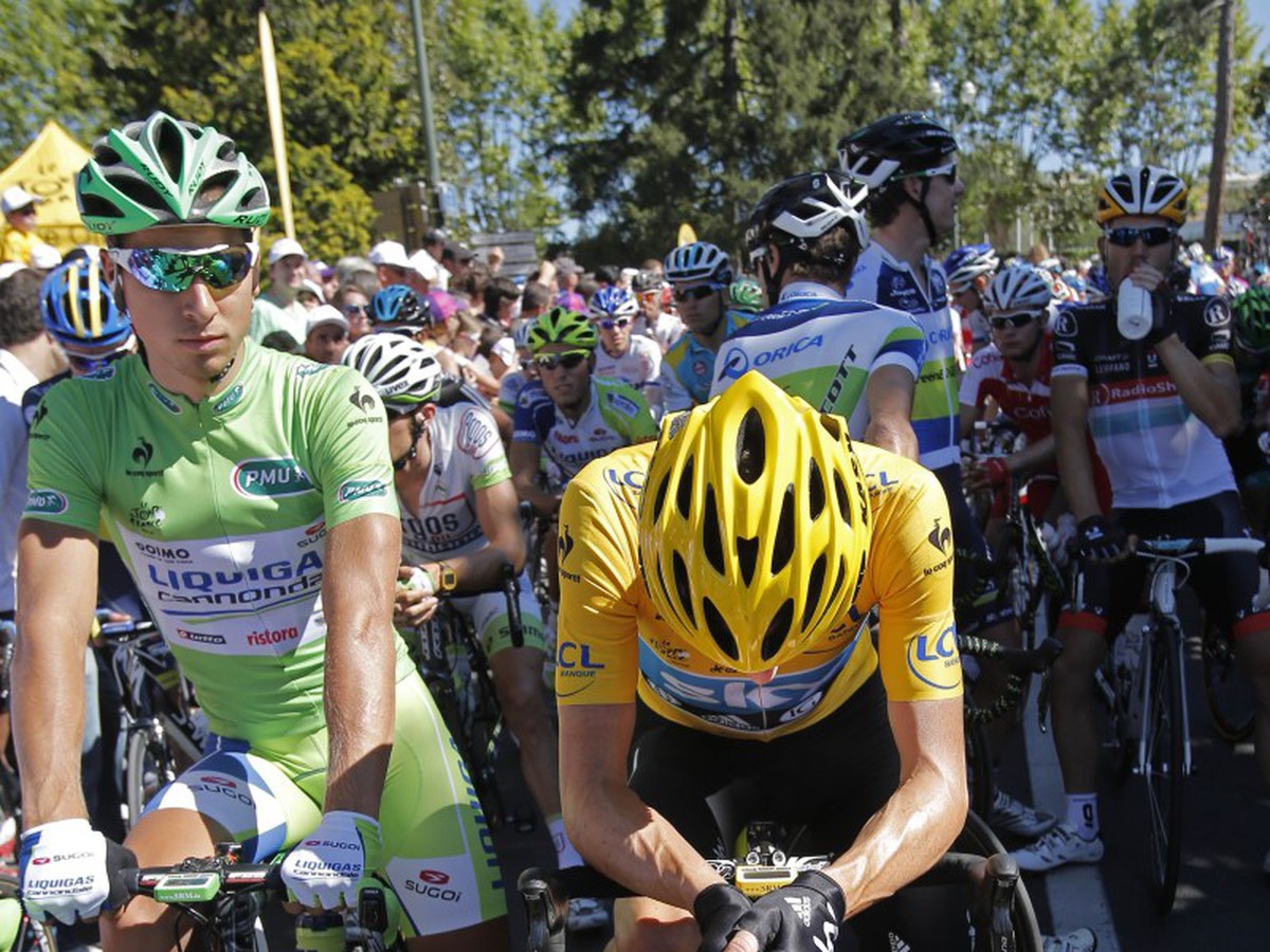 Peter Sagan a Bradley Wiggins pred štartom 16. etapy