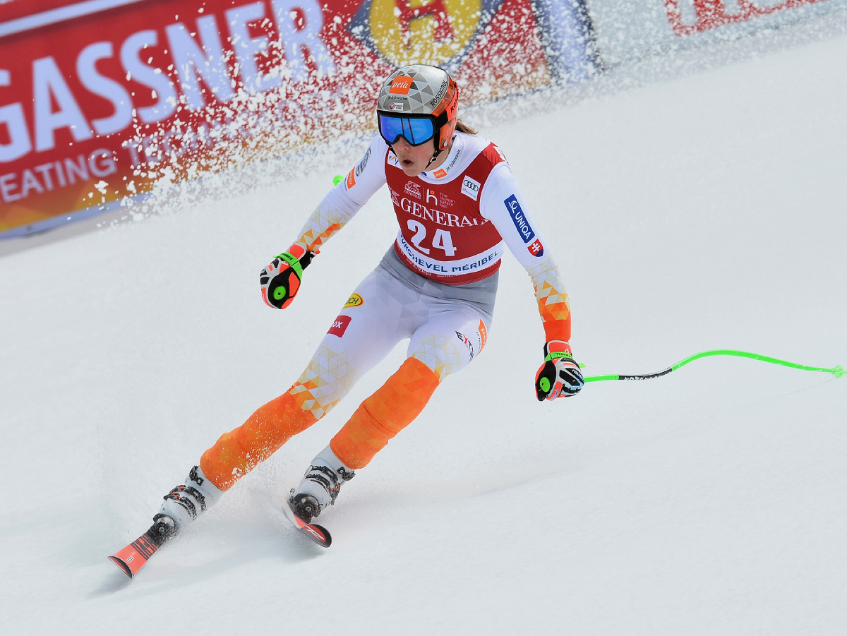 Na snímke slovenská lyžiarka Petra Vlhová v cieli finálového zjazdu Svetového pohára vo francúzskom dejisku Courchevel/Meribel 