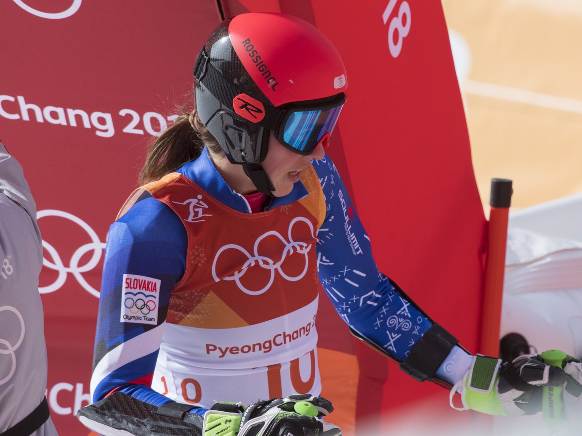 Petra Vlhová v cieli 2. kola obrovského slalomu žien na zimných olympijských hrách v Pjongčangu