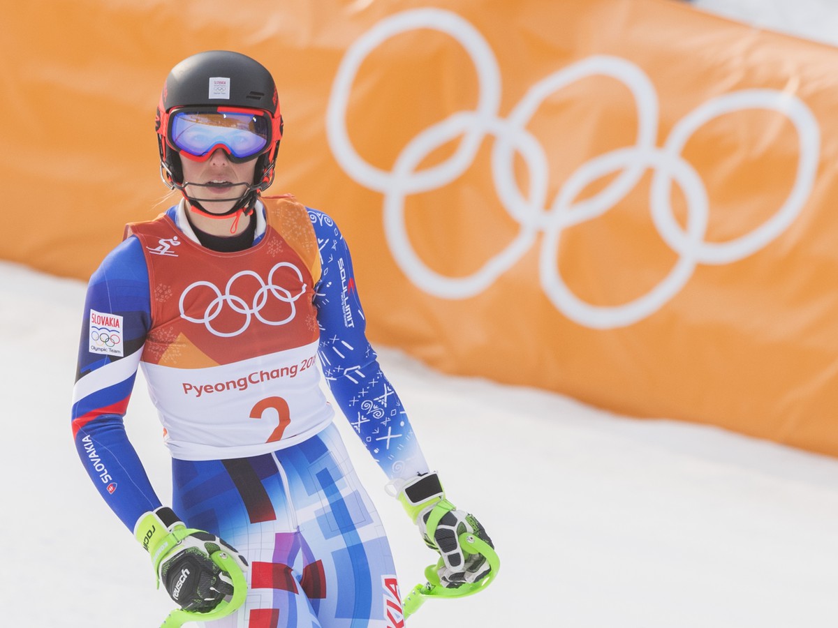 Petra Vlhová v cieli slalomového kola v rámci kombinácie žien