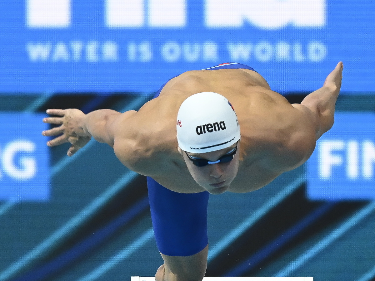 Slovenský plavec Matej Duša počas rozplavby na 100 m voľným spôsobom na MS v plaveckých športoch v Budapešti