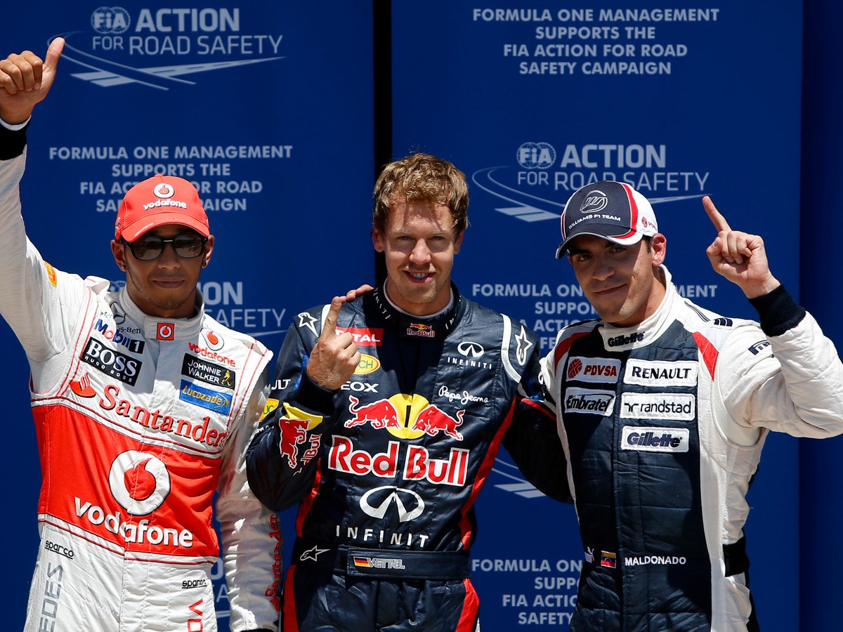 Lewis Hamilton, Sebastian Vettel a Pastor Maldonado
