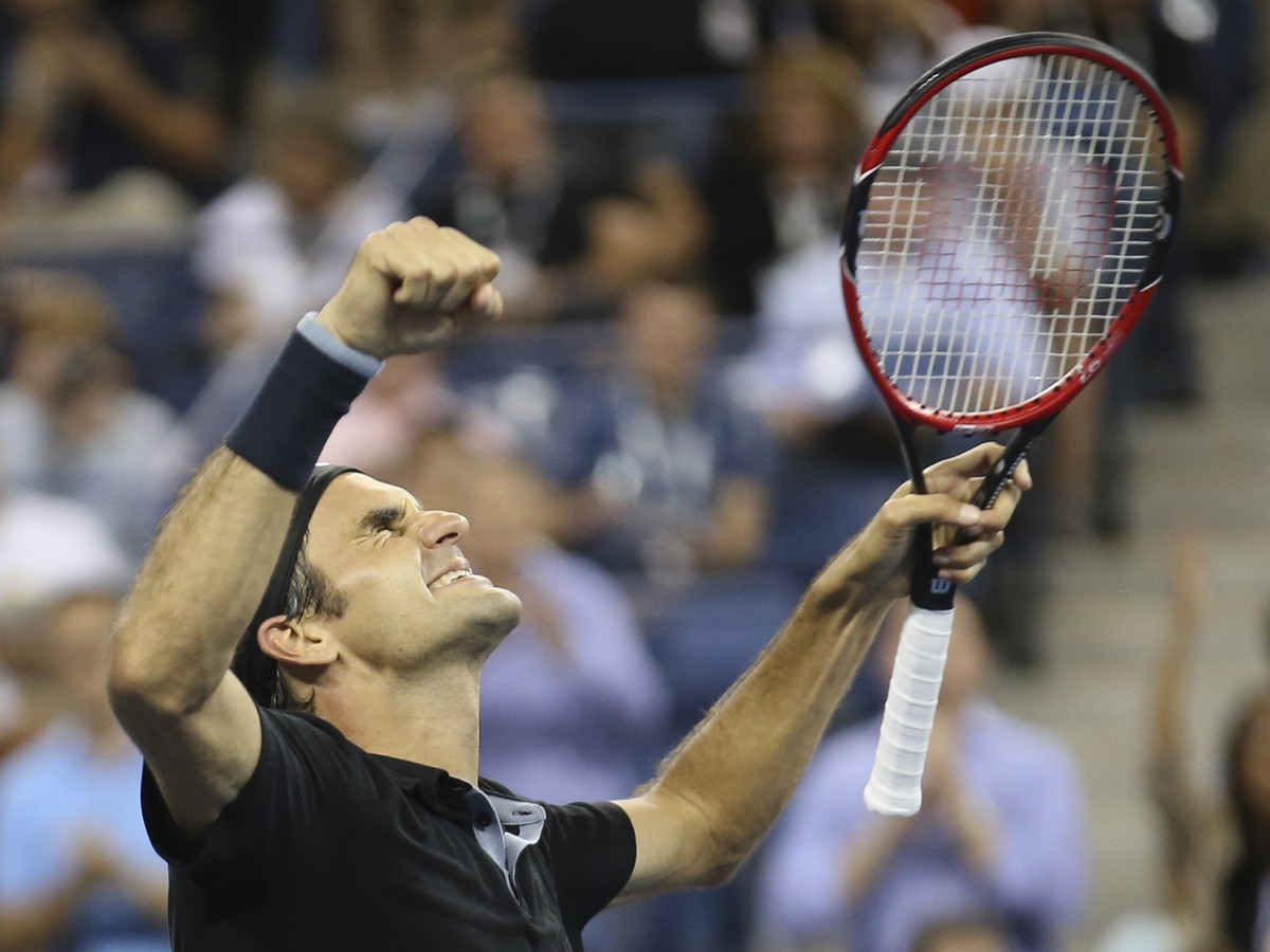 Roger Federer a jeho víťazná radosť po famóznom obrate
