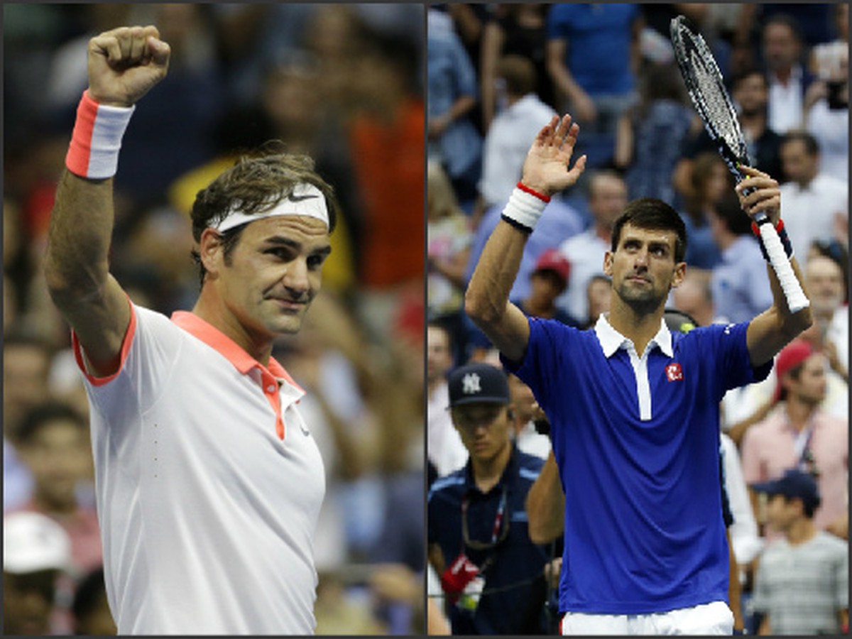 Roger Federer a Novak Djokovič po víťazných zápasoch semifinále US Open 2015