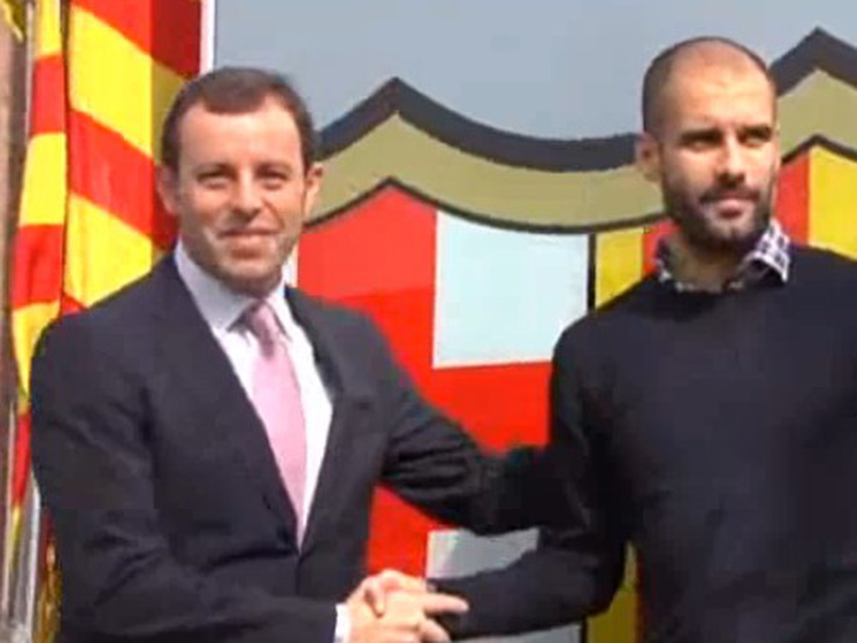 Prezident Rosell a tréner Guardiola