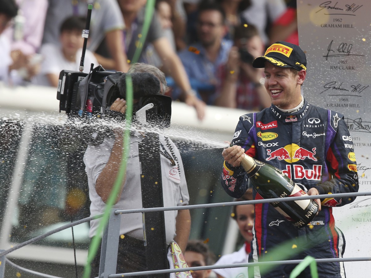 Sebastian Vettel a jeho víťazná radosť