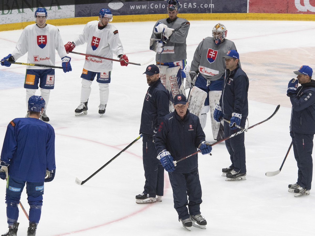 Snímka z tréningu slovenskej hokejovej reprezentácie pred Švajčiarskym pohárom