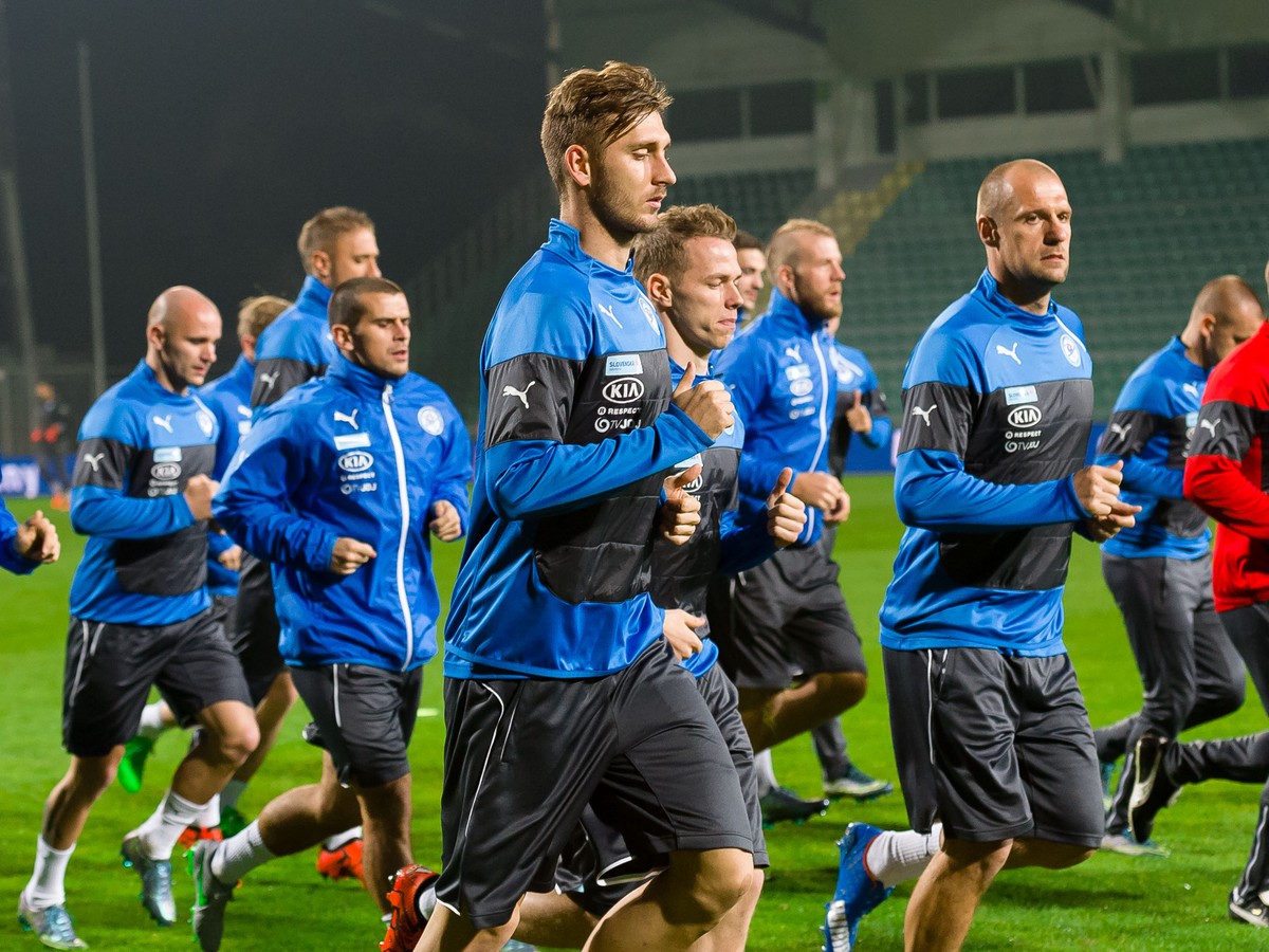 Tréning hráčov slovenskej futbalovej reprezentácie pred medzištátnym prípravným zápasom medzi Slovenskom a Islandom