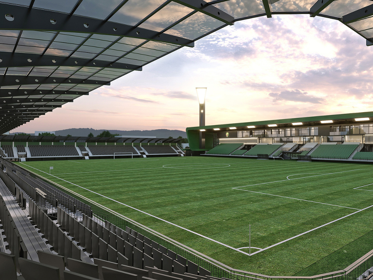 Vizualizácia futbalového štadióna v Prešove podľa víťazného návrhu