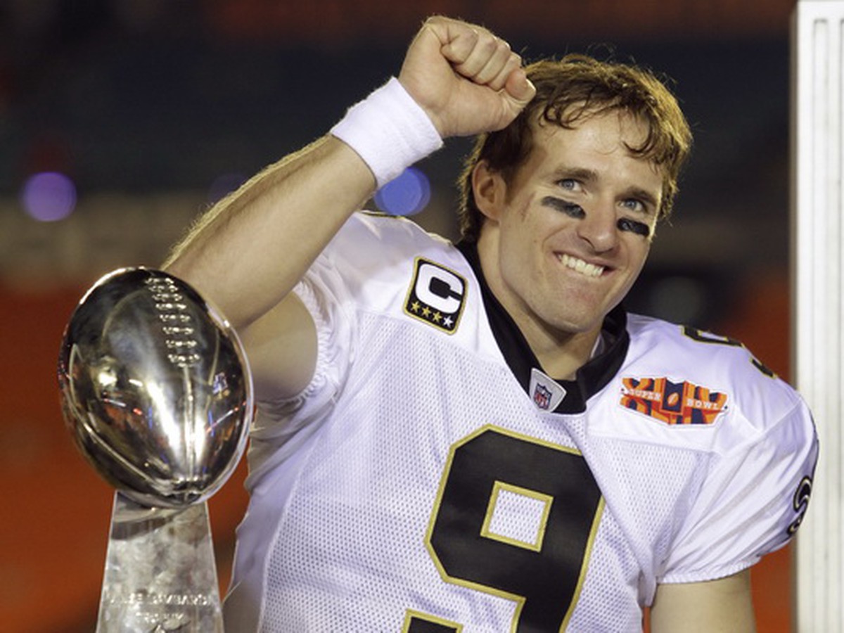 New Orleans Saints quarterback Drew Brees sa raduje z víťazstva Super Bowlu