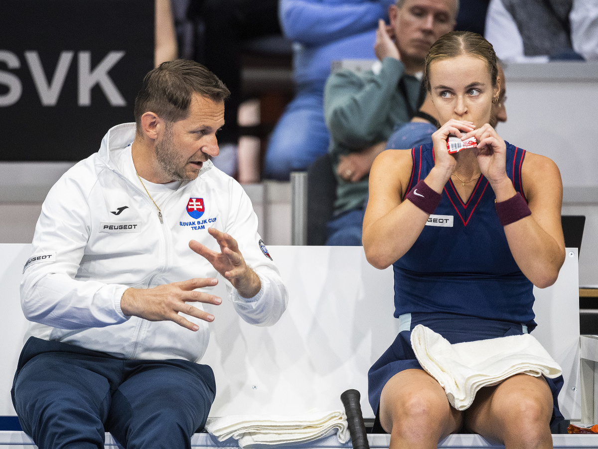 Na snímke slovenská tenistka Anna Karolína Schmiedlová a nehrajúci kapitán tímu Matej Lipták