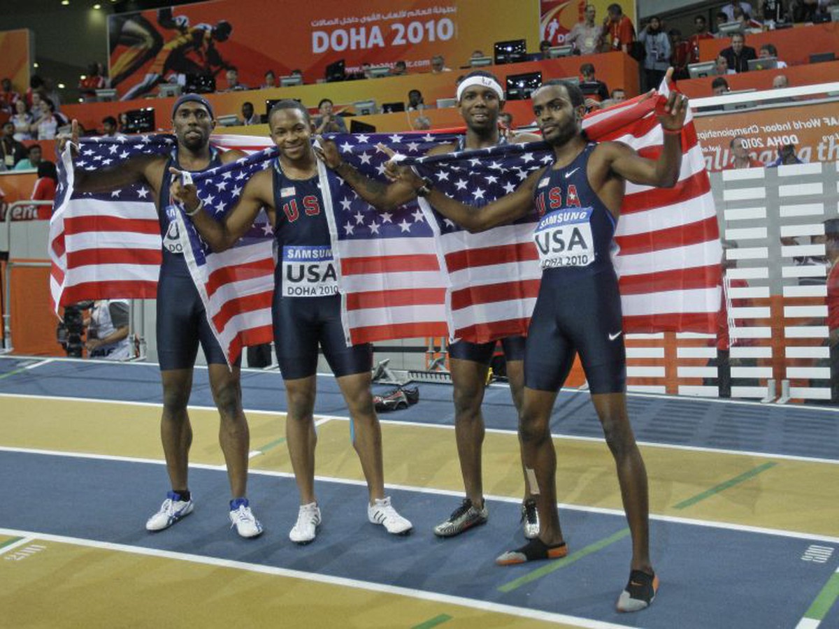 Americká štafeta na 4x400 metrov: Torrence, Tate, Jackson, Nixon