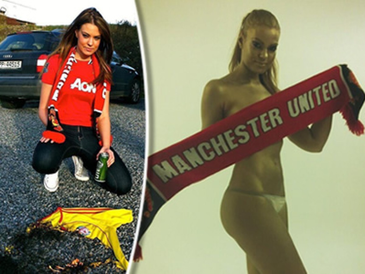 Nórska modelka Ann Mari Olsen ako oddaná fanúšička United spálila dres konkurenčného Liverpoolu