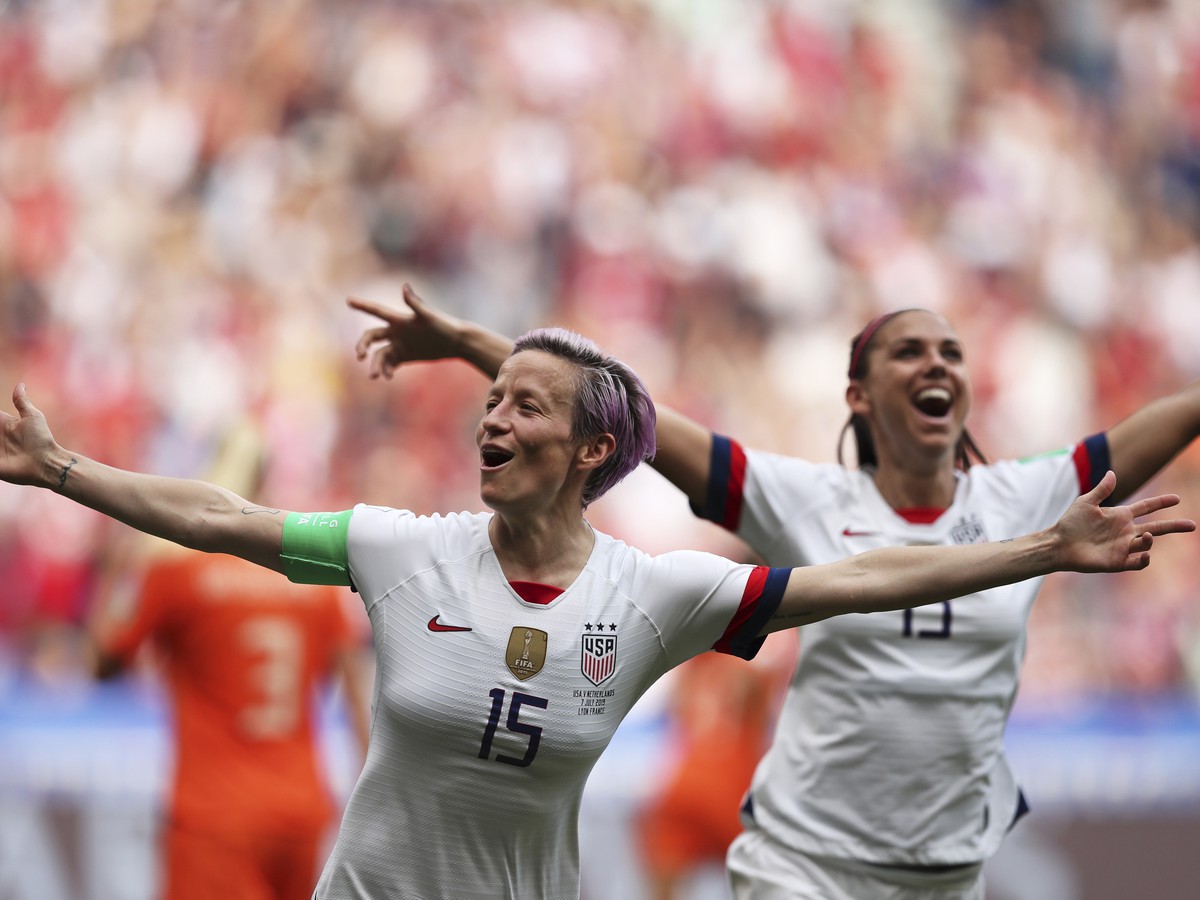 Američanka Megan Rapinoeová sa teší z úvodného gólu vo finále majstrovstiev sveta vo futbale žien USA - Holandsko